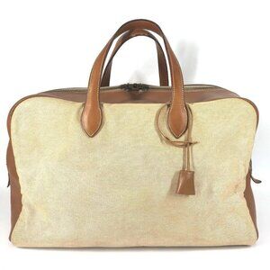 HERMES vintage Victoria 50 Travel Bag Duffle Bag Leather/Canvas Beige/Brown